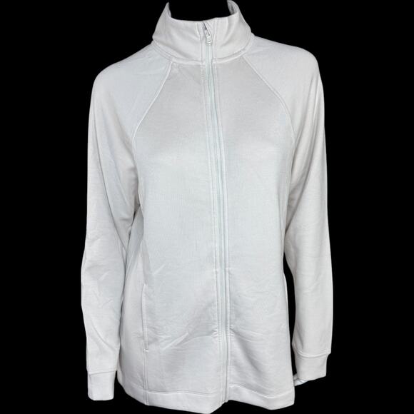 Cuddl Duds Smooth Knit Jersey Full Zip Jacket Pumice Stone Medium NWOT Mock Neck - Picture 1 of 14